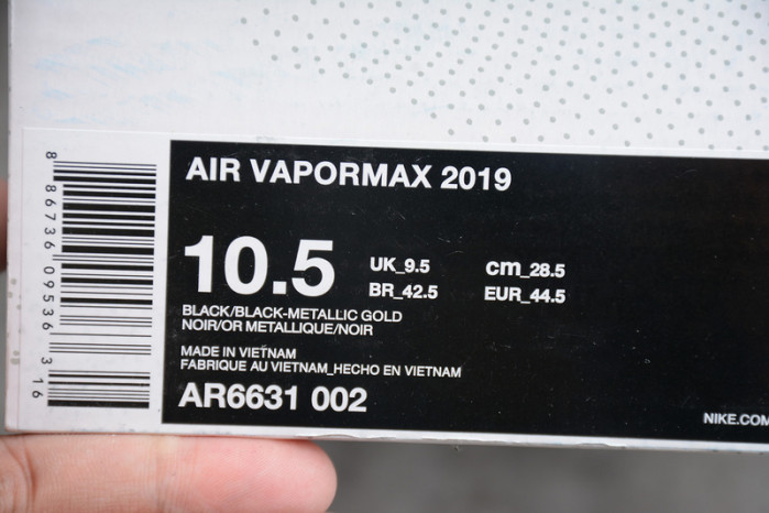 nike air vapormax 2019 black/metallic gold ar6631-002